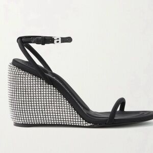 Alexander Wang Black Wedge Sandals with Crystal-Embellished Heel